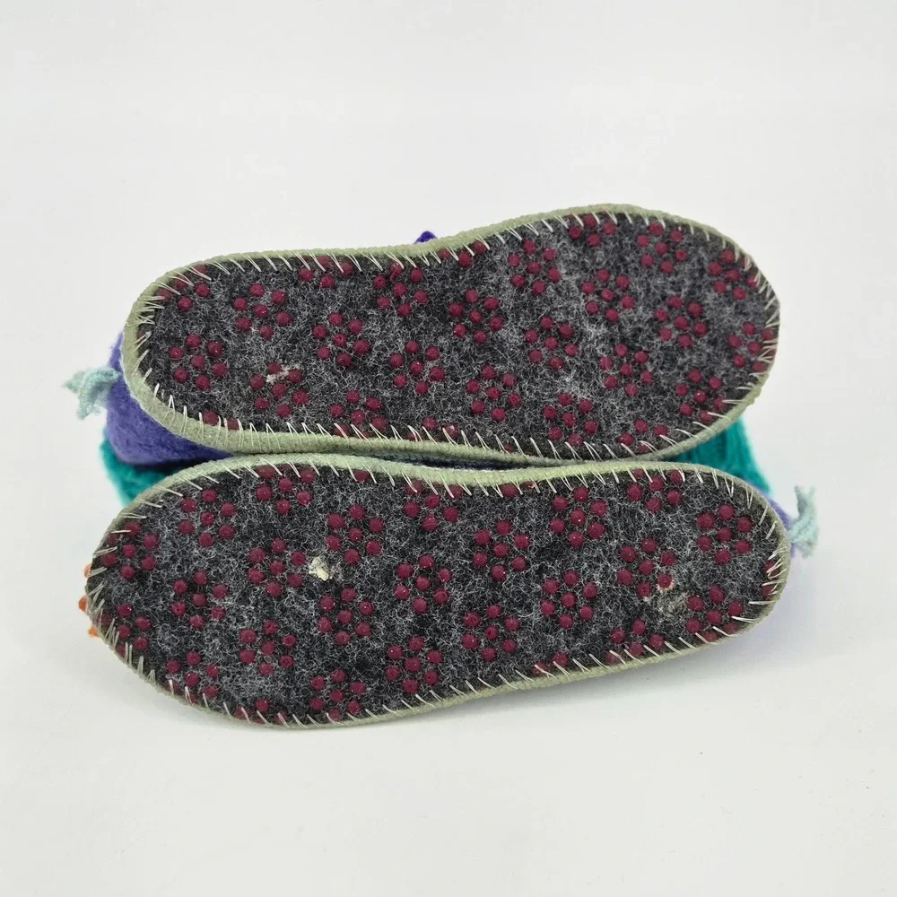 Garnet Hill Haflinger Boiled Wool Dragon Slipper Boots 11 Toddler Kids Pom EUC